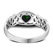 Celtic Knot Green CZ Heart Silver Ring, r537